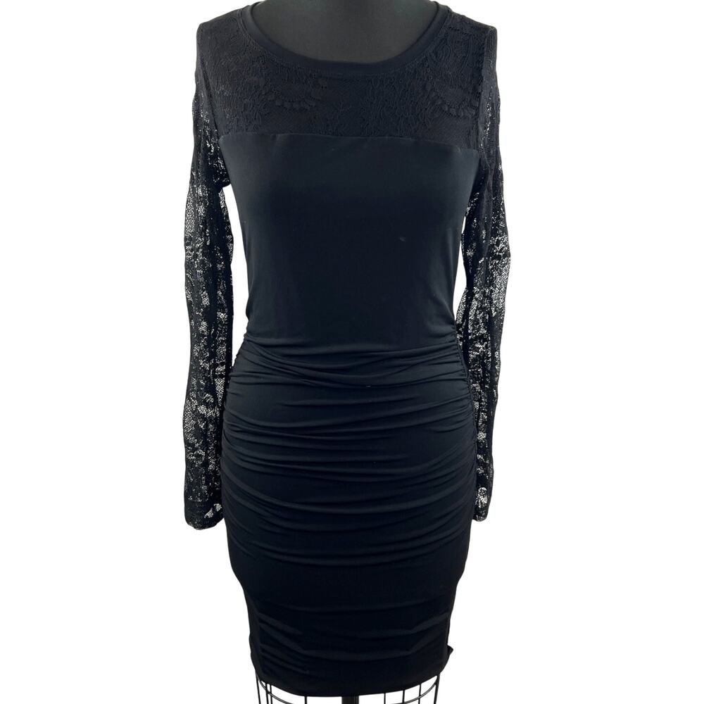 VELVET Graham & Spencer Black Lace Long Sleeve Bodycon Dress Size M Medium